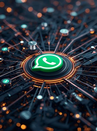 Futuristic digital network with glowing WhatsApp icon — concept for WhatsApp Automation and AI-powered customer communication system