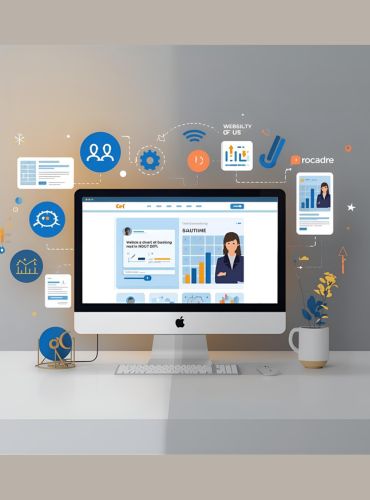 Computer screen with analytics and engagement icons — concept for Social Media Marketing strategy, brand visibility, and online growth