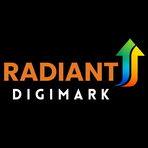 Radiant DigiMark logo with upward arrow symbol representing digital growth and innovation