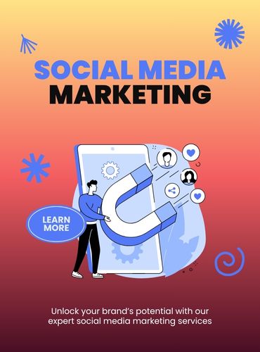 Illustration showing magnet attracting followers and engagement icons — concept for Social Media Marketing strategy and brand growth